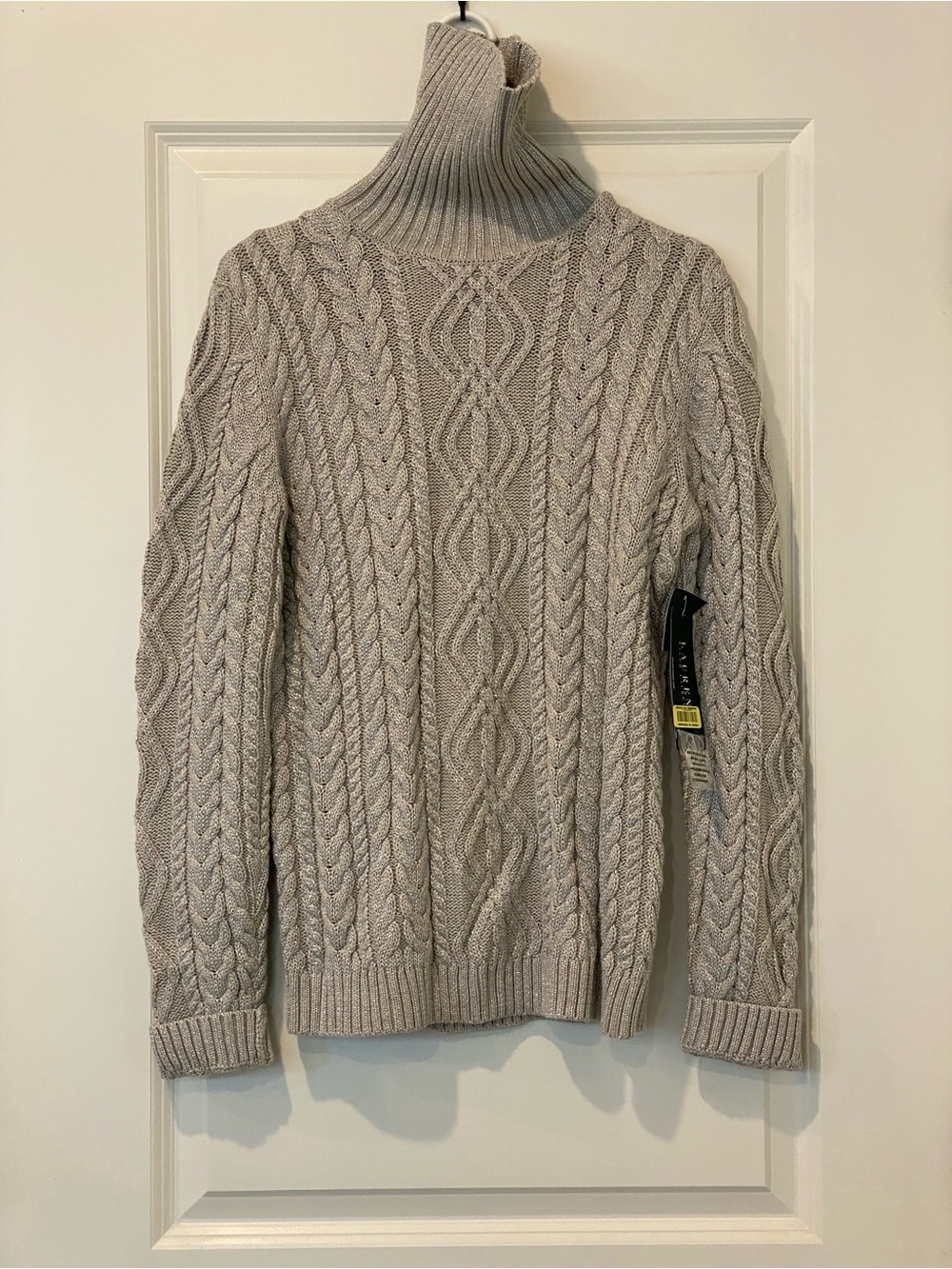NWT Ralph Lauren Metallic Cable Knit Turtleneck Sweater L - Picture 9 of 9